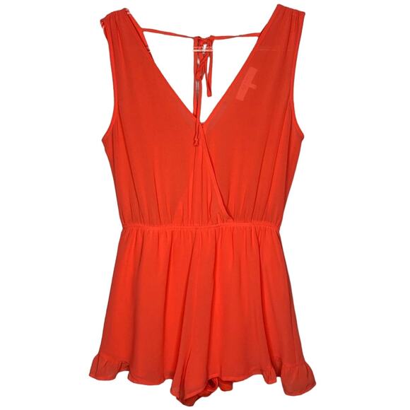 Revolve ASTR The Label Coral Red V-Neck Surplice Romper Small - Picture 3 of 6